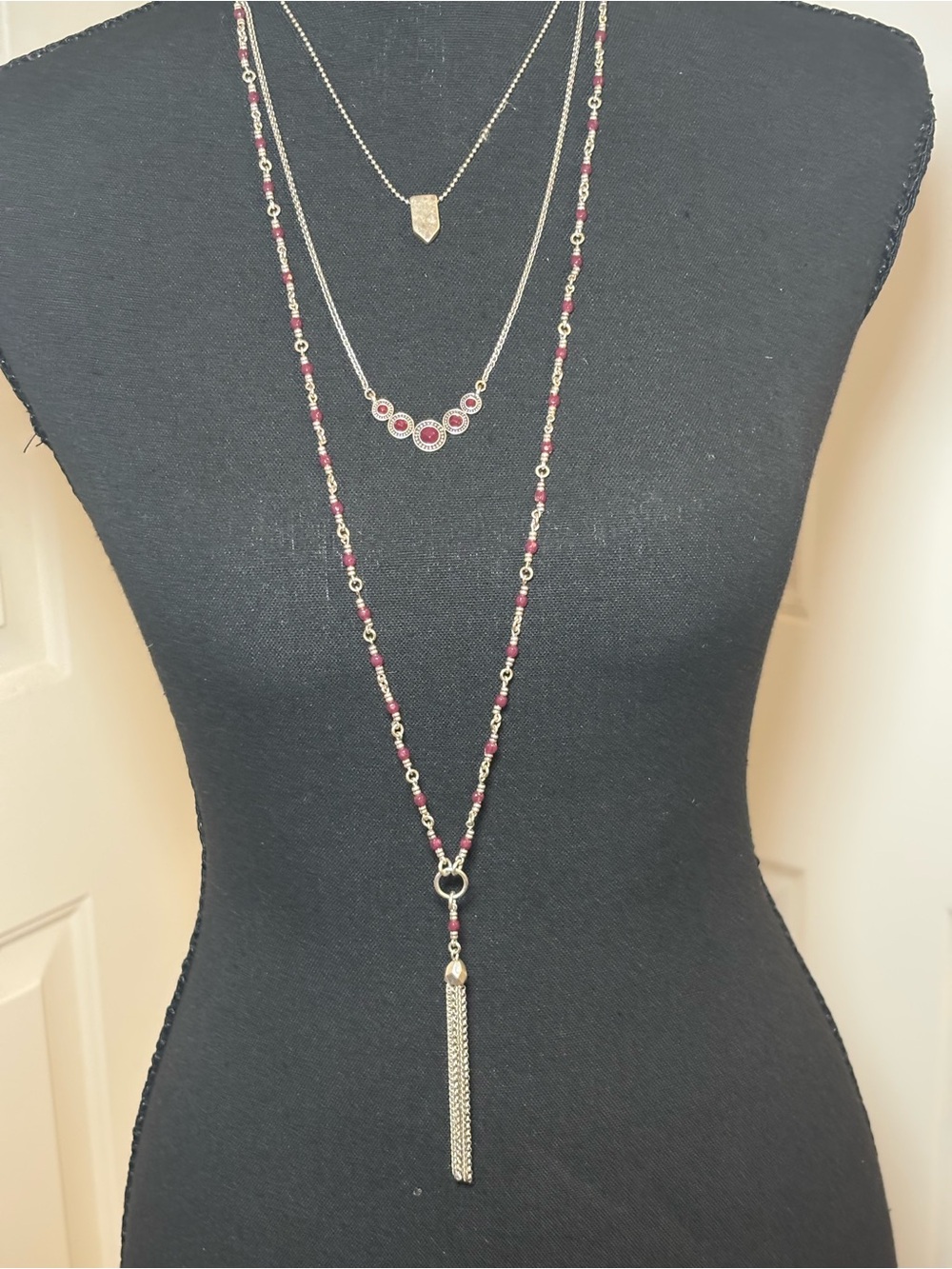 Lucky Brand Silver-Tone Layered Necklace with Ref Beads and Tassel